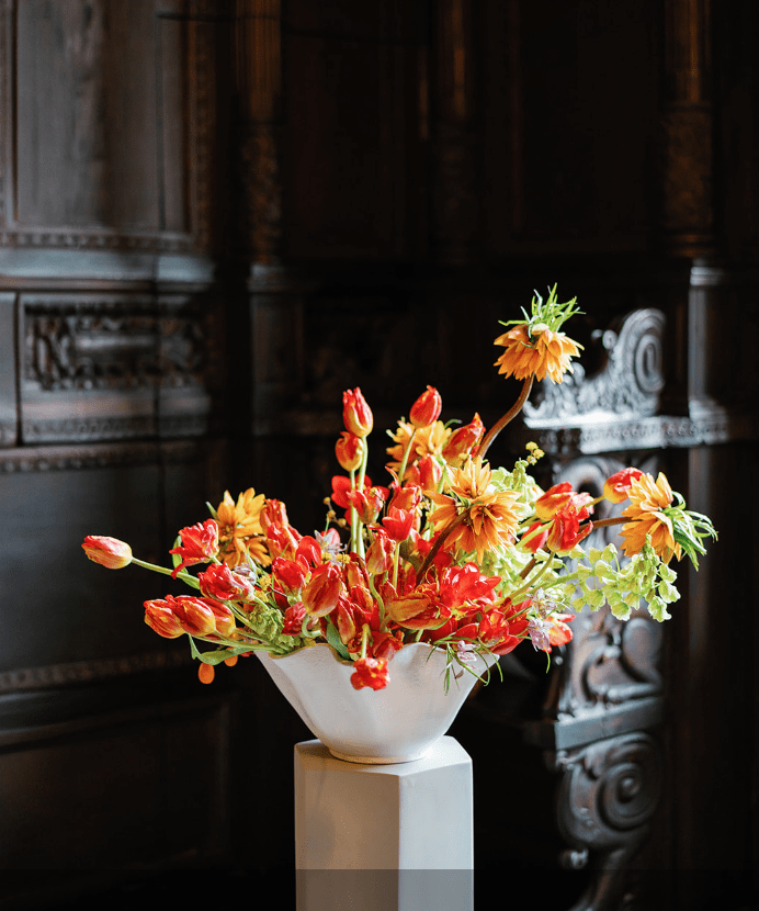 Art in Bloom DC, Wanton Poppies floral arrangement in orange tones